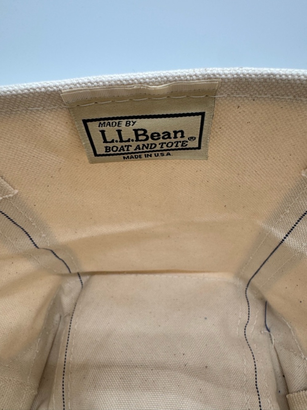 L.L. Bean Boat and Tote Canvas Bag Blue Trim Made in USA Open Top Classic Small - Picture 7 of 8